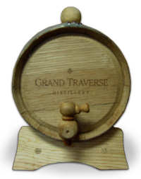 An aging barrel from Grand Traverse Distillery