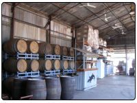 A photo of all the whisky barrels inside Hoochery Whisky Distillery in Kununurra, Western Australia